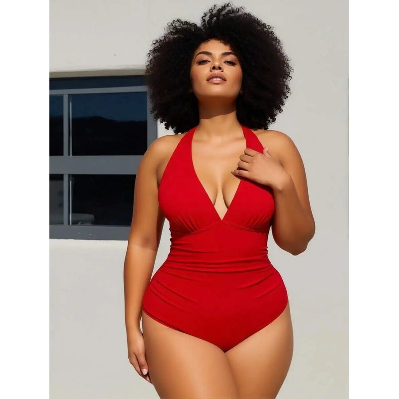 OKONOS Women's Tummy Control One Piece Swimsuit - Ruched V-Neck