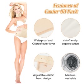 Castor Oil Pack Wrap, 4Pcs Castor Oil Patches for Neck Chest Waist, Reusable Adjustable Cotton Caster Oil Packs for Hot/Cold Compress