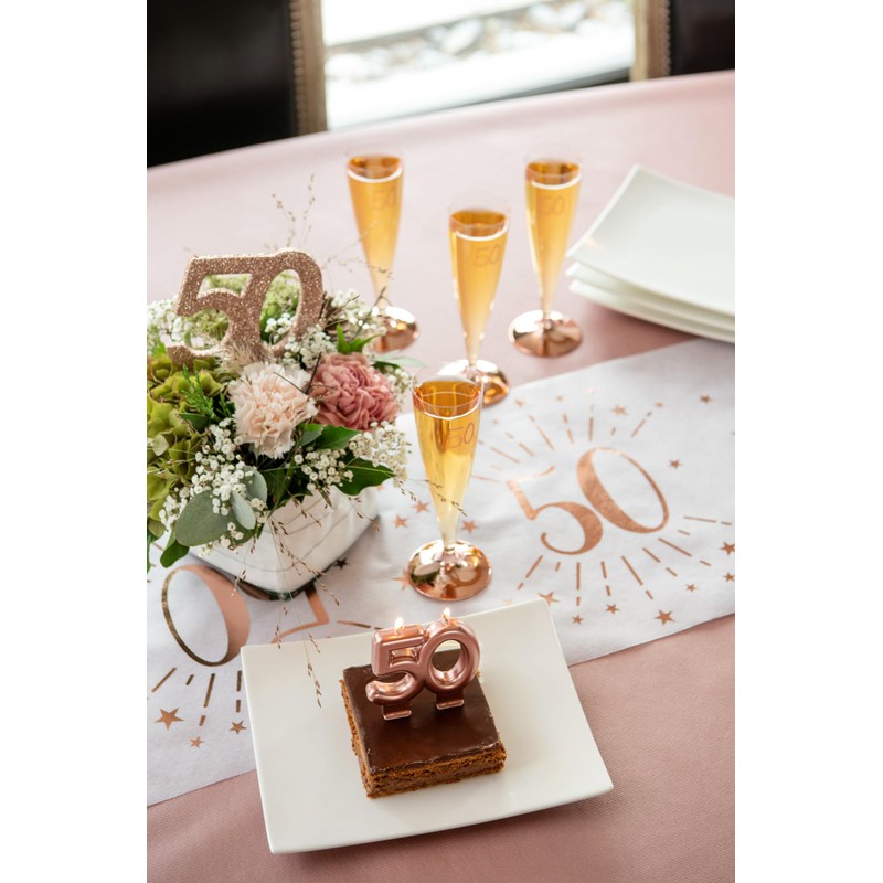 Santex 7344-18-30 Glittery Age Table Runner, Metal, White/Rose Gold, 18