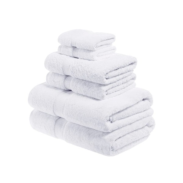 SUPERIOR Solid Egyptian Cotton Towel Set, Washcloths 13” x 13”, Hand Towels 20” x 30”, Bath Towels 30” x 55”, White, 6-Pieces