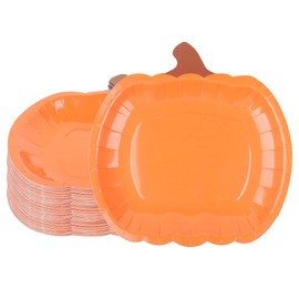 Augisteen 48 Count Pumpkin Paper Plates Fall Disposable Plates 9 Inch Thanksgiving Harvest Orange Party Dinner Plates for Autumn Holiday Catering Events Dinning Party Favors