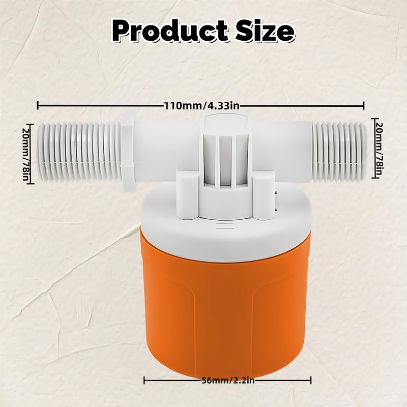 Float Valve for Water Tank, 1/2" Side Inlet Automatic Water