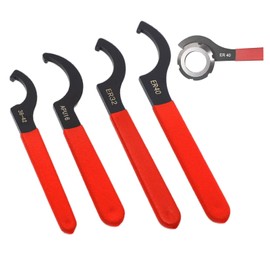 ZHYUAN Pack of 4 adjustable hook wrenches, C hook wrench, collet chuck, with red non-slip handle, C hook wrench, collets, hook wrench with nose, for tightening or loosening nut