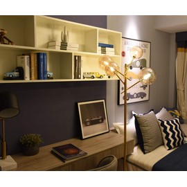 Dellemade TD00145 Sputnik Chandelier Floor Lamp for Bedroom,4-Lights Glass Shade Floor Lamps for Living Room,Brass/Gold