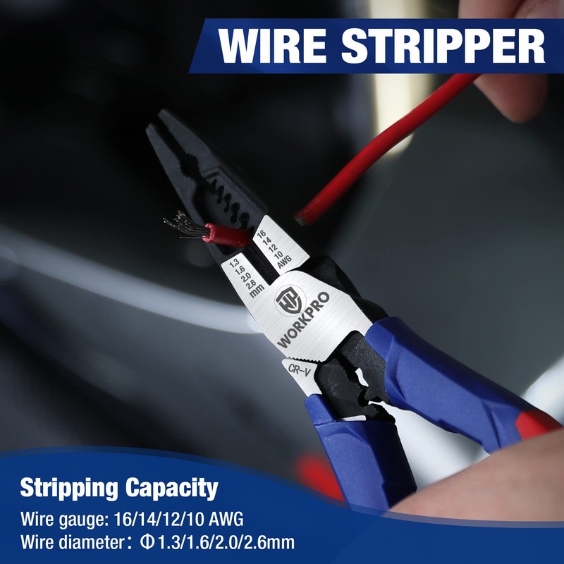 WORKPRO 7-in-1 Needle-Nose Pliers | Wire Stripper/Cutter/Crimper and Spanner |