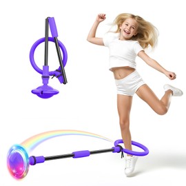 Ankle Skip Ball for Kids, Foldable Skip Ball with Colorful Flash Wheel, Indoor & Outside Game Toys, Christmas Birthday Gifts Toys for Girls and Boys Age 4 5 6 7 8 9 10 Years Old - Purple