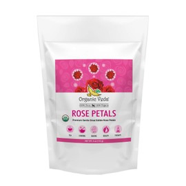 Organic Veda Dried Rose Petals, 4 oz - 100% Organic Real Edible Rose Petals - Food Grade USDA Rose Petal for Making Rose Water, Baking, Herbal Tea, Cosmetics, Decor, Bath, Toppings - Vegan, Non-GMO