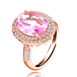 Uloveido Rose Gold Plated Adjustable Created Pink Toumaline Rings, Big Oval Stone Solitaire Engagement Rings for Her Y664 (Pink, Rose Gold)