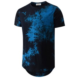 Mens Hip Hop Tie-Dyed Hipster Curve Hem T Shirt (X-Large, Navy Blue)