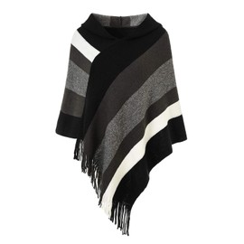 Ferand Women's Striped Poncho Sweater Cozy Knit Fringe Shawl Wraps with Hood for Fall Winter