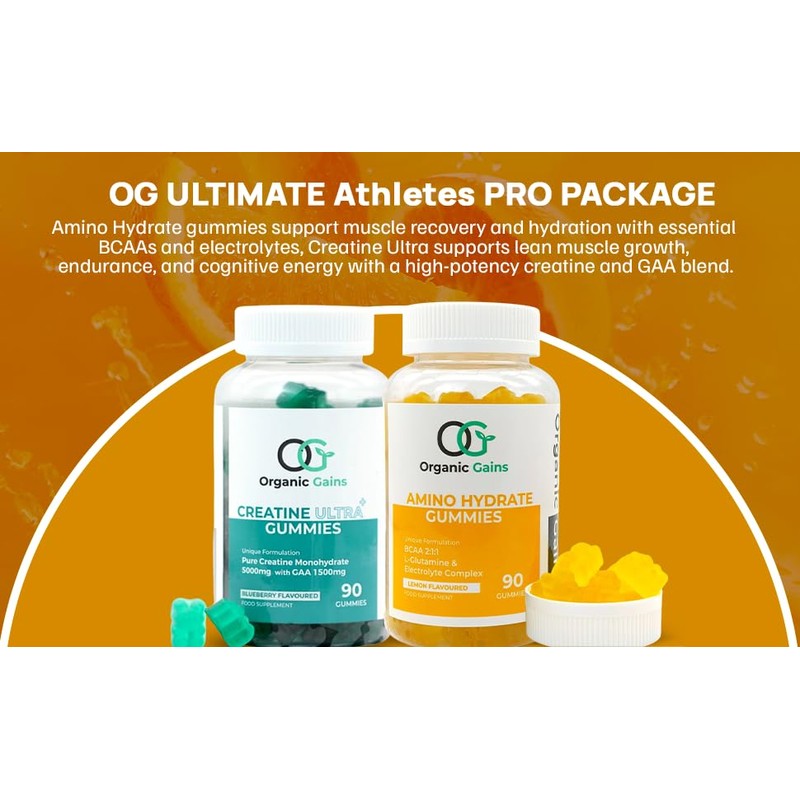 OG Amino Hydrate Gummies – Lemon Flavored BCAAs (4500mg), L-Glutamine