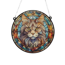 Image Industry Cat Maine Coon Stained Glass Effect Suncatcher - Garden Gift - Cat Gift - Pet Memorial (19cm)