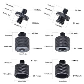 Midyrrg 6 Pcs Tripod Adapter Mic Stand Adapter 3/8 to 1/4 Adapter and 3 8 to 5 8 Female/Male Screw Adapters Tripod Screw Thread Adapter for Tripods Camera Microphone Stand Speakers Monitor