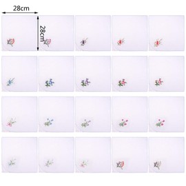 Olgaa 20pcs Women Floral Handkerchiefs Vintage Floral Embroidered Cotton Ladies Handkerchiefs, White, 28cmx28cm