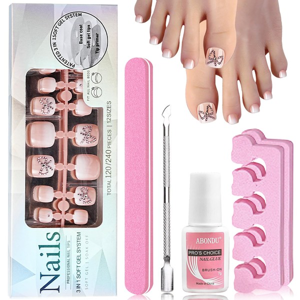 Pack of 120 False Toenails Kit - Ombre Nude Artificial