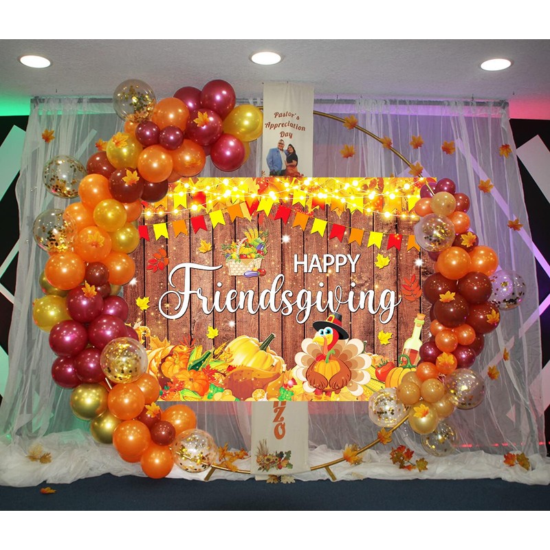 Happy Friendsgiving Banner Backdrop 7x5FT Fall Maple Leaves Harvest Pumpkin