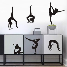 Easma Gymnastics Wall Decals Silhouettes Sport Art Girl Vinyl Decals Wall Sticker Fits Kids Room Decor Home Wall Decor Set of 6 (7.87"H X 23.62"W)