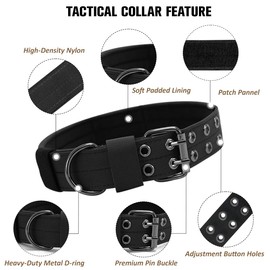 Tactical Dog Collar Military Adjustable Dog Collars Soft Nylon Training Collar with Patch Heavy Duty Metal Buckle Collars for Medium Large Dogs (L, Black-1)