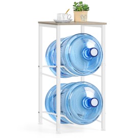 Water Jug Holder 5 Gallon Water Bottle Holder With Top Shelve 2 Tier Water Cooler Storage Rack Heavy Duty Water Dispenser Stand for Kitchen Living Room Office Grey