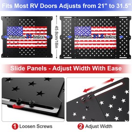 Gisafai 18" Adjustable RV Screen Door Protector, Aluminum Grille Guard for Dogs, Fits 22"-31.5" Wide Camper Doors, RV Entry Screen Door Shield, USA Flag and Star Design