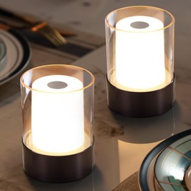 NEWSEE LED 4" Mini Cordless Table Lamp 2 Pack, Outdoor Waterproof Lamp, Rechargeable Battery Operated Lamp, Portable Touch Night Light for Dining Room, Camping, Nursery, Baby, Bar, Party (Black)