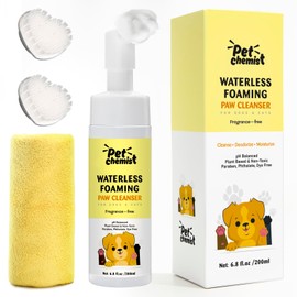 Dog Paw Cleaner 6.8Oz, Waterless Foaming Shampoo Paw Cleanser for Dogs, Cats, Foot Cleaner Brush, with 3 Silicone Brush & 1 Microfiber Absorbent Towel, Gentle, Fragrance-Free