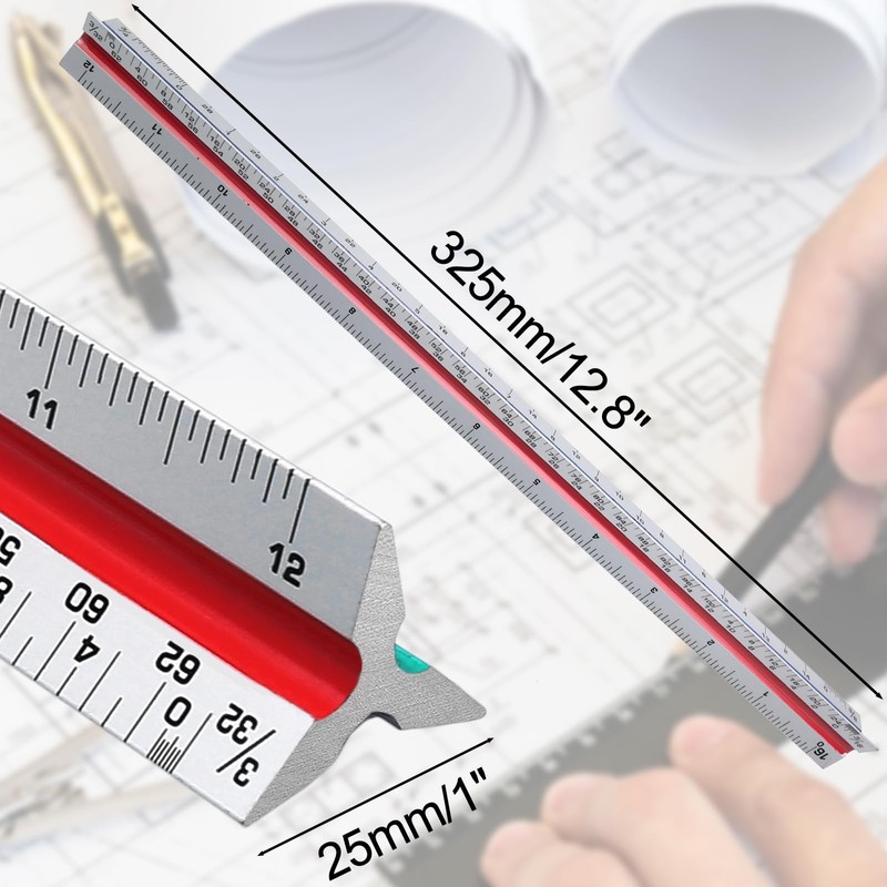 Kyuionty Architectural Scale Ruler 12 Inch, Imperial Scale Aluminum Laser-Etched