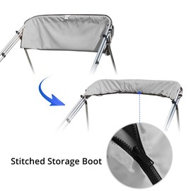 KING BIRD 4 Bow Bimini Boat Top Cover Sun Shade Boat Canopy Waterproof 1 Inch Stainless Aluminum Frame 54" Height with Rear Support Poles and Storage Boot (Grey, 67"-72")