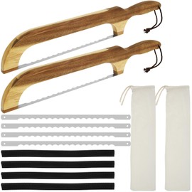 YMKWZ 2 Pack Bread Knife for Homemade Bread, Bread Bow Slicer 15.7" Ergonomic Wood Handle, Even Slicing Incisive Bow Bread Knife With Detachable Stainless Steel Blade for Sourdough Bread