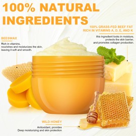 GADMLURY Beef Tallow for Skin, Natural Tallow Balm Face & Body Moisturizerwith Raw Honey and Beeswax, Grass-Fed Beef Tallow & Raw Wild Honey Blend, Hydrating Body Lotion for Nourishment (1PC)