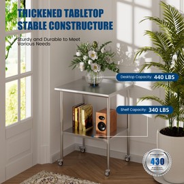 Chingoo Stainless Steel Table with Wheels 30 x 30 Inches Metal Food Prep Worktable with Backsplash & Adjustable Undershelf for Kitchen, Outdoor, Restaurant, Bar & Garage