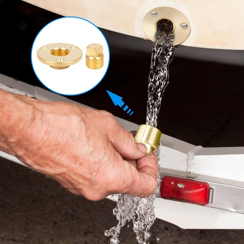 luxlead Brass Boat Drain Plug Kit, 1/2 Inch NPT Marine