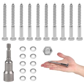 MIGUBIGU Pack of 10 Hexagon Wood Screws Stainless Steel M8 x 60 mm with Sealing Washer and Hex Socket Spanner Key Screws Hexagonal Screws Stainless Steel Screws Wood for Connecting Wood