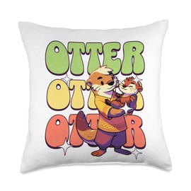 happy mother's day funny vintage baby otter for mom and dad Throw Pillow