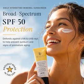 Protector solar mineral para rostro SPF 50 – Óxido de zinc de amplio espectro, fabricado en Estados Unidos con ingredientes naturales y orgánicos, hid