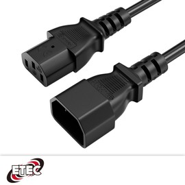 ETEC Euro Power Cable, Straight C13 IEC Plug to Straight C14 IEC Socket, Power Cord for Home Appliances, IEC Cable, 5.00 m, Black