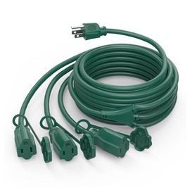 40FT Long Outdoor Waterproof Green Extension Cord Splitter, Evenly Spaced 3 Outlets, Heavy Duty 16/3 SJTW Cable with Grounded Plugs, Power Christmas Lights & Decorations of Halloween&Holiday, ETL