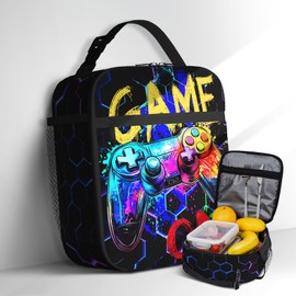 Boy Lunch Bag Kids Cool Video Game Lunch Box Colorful Food Snack Container Reusable Insulated Cooler Portable Bag for Kids School Picnic Hiking Beach Travel