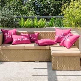 MIULEE Outdoor Waterproof Throw Pillow Covers Set of 2 Hello Sunshine Decorative Outdoor Square Pillowcases for Chair Patio Garden Couch Tent Balcony Sofa Hot Pink 16x16 Inch