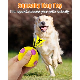 Squeaky Dog Balls, Interactive Funny Puppy Chew Toys for Fetch Play to Keep Them Busy, Latex Rubber Pet Tennis Soccer Ball Toy Bundle (4 Pack) for Medium Breed Dogs