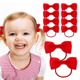Molain 10 Pieces Baby Rubber Bands Red Nylon Bows Head Wraps Ties Headband Ponytail Holders Hair Styling Easter Cosplay Cheerleading Dancing Headpiece