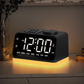 JALL Digital Alarm Clock with FM Radio for Bedroom, 8 Colors Night Light with 2 Charging Port, Sleep Sound Machines with Timer, Dual Alarm, Loud Alarm and Easy to Use for Seniors