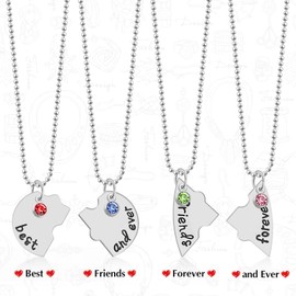 FLATRI Friendship Necklace - Heart BFF Necklace for 4 Best Friends Forever and Ever Necklace