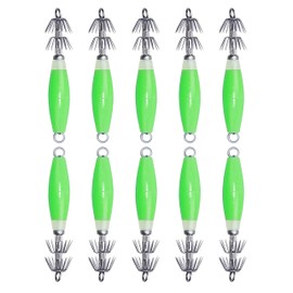 Luminous Squid Hook Jig Lures Saltwater, 10pcs Fluorescent Squid Lure with Multineedles Cuttlefish Sleeve Fishing Baits Octopus Squid Jigs Glow in Dark
