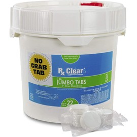 Rx Clear 3-Inch Water Soluble Chlorine Tabs | 22 Pound Bucket | Use As Bactericide, Algaecide Disinfectant in Swimming Pools Spas | No Need to Take Out of Wrapper