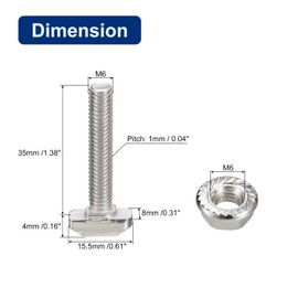 uxcell M6x35mm T Slot Drop-in Bolt and M6 Hexagon Flange Nut Set, 20 Sets Hammer Head T-Bolt T Shape Stud Sliding Screw for 30 Series Aluminum Profile