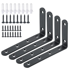 Sayayo Shelf Brackets 4Pcs, Heavy Duty Wall Brackets for Shelves L Bracket Wall Mounted Shelf Support, Stainless Steel Matte Black Finished, EJ5207B-4P (125mm*75mm, 3MM Thick)