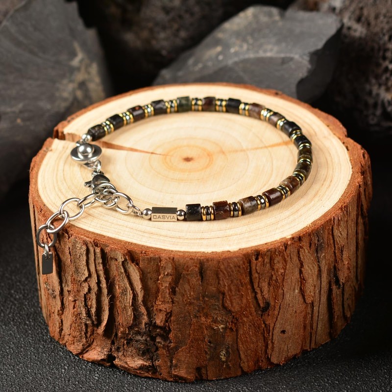 CASVIA Biotite Veil Men's Beaded Bracelet - Handcrafted Stone Bracelet
