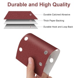 KAHEIGN 60Pcs Sanding Sheets, 40/60 /80/120 /180/240 Grits Hook and Loop Sander Pads 8 Holes Sander Paper Fit Rectangular Sander (185mm x 93mm)