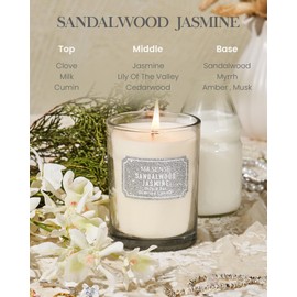 M&SENSE Candles, Sandalwood Jasmine Scented Candles, Shiny White Candles Gifts for Women, Chirstmas Natural Soy Candle with 8.8 oz 50 Hours Burning, Holiday Candles for Home Scented